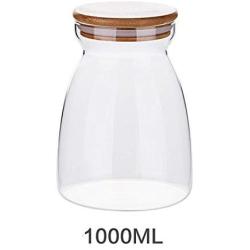 Yl Ly Bamboo Cover Transparent Glass Sealing Jar Kitchen Glass Bottle Snack Jar Food Candy Nut Jar Glass Jar Large 1000Ml