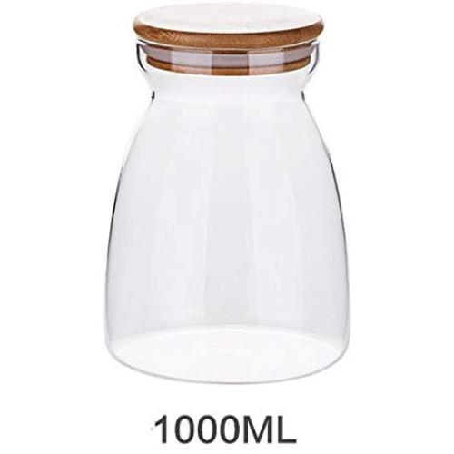 Yl Ly Bamboo Cover Transparent Glass Sealing Jar Kitchen Glass Bottle Snack Jar Food Candy Nut Jar Glass Jar Large 1000Ml