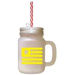 Yellow We Pledge Allegiance To The Flag Frosted Glass Mason Jar With Straw
