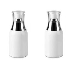 2PCS White Refill Empty Acrylic Airless Pump Vacuum Bottle Jars Makeup Eye Cream Lotion Emulsion Toiletries Liquid Storage Containers Cosmetic Travel Packing Dispenser(50ml/1.7oz)