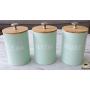 Set of 3 Metal Food Storage Tin With Bamboo Lid for Sugar Tea Coffee Canister Jar Light Green (LIGHT GREEN)