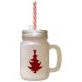 Maroon Christmas Tree #6 Frosted Glass Mason Jar With Straw