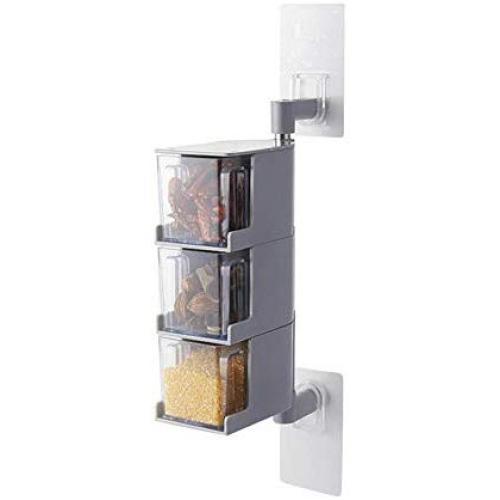 Seasoning Box Spice Jar Seasoning Box Wall Hanging Rotating Condiment Box Kitchen Spice Storage Bottle Jars Salt Pepper Cumin Powder Box Tools