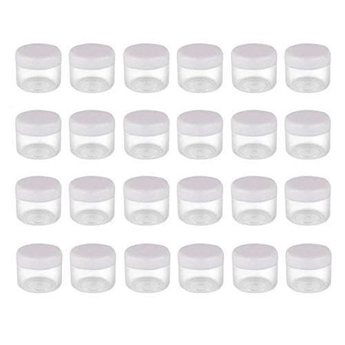 25PCS 15G/ML 0.17oz Clear Empty Refill Plastic Cosmetic Sample Packing Bottle Jar Pots Eyeshadow Makeup Eye Cream Lotion Loose Powder Holder Storage Container for Nails Gems Beads Jewelry(White Cap)