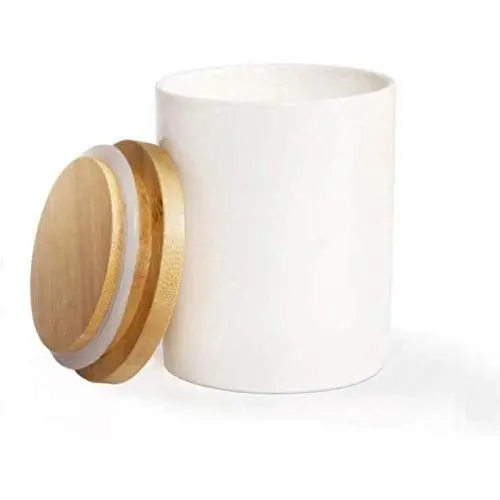 TNKML Food Storage Jar Ceramic Food Storage Jar With Airtight Seal Bamboo Lid Modern Design White Ceramic Food Storage Canister 300Ml TNKML Food Storage Jar Ceramic Food Storage Jar With Airtight Seal Bamboo Lid Modern Design White Ceramic Food Storage Canister 300Ml