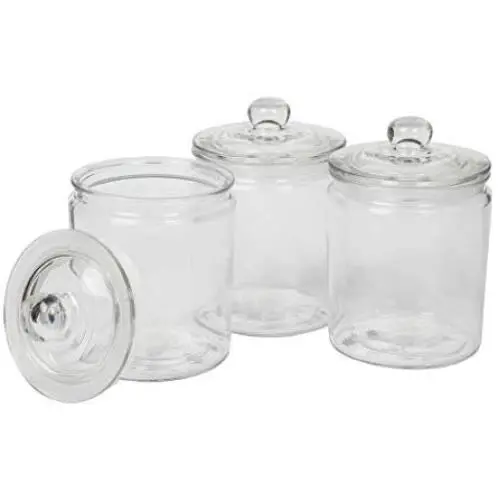 Mason Craft & More Airtight Kitchen Food Storage Clear Glass Pop Up Lid Canister, 2 Liter Heritage Glass Canisters- Set of 3 Mason Craft & More Airtight Kitchen Food Storage Clear Glass Pop Up Lid Canister, 2 Liter Heritage Glass Canisters- Set of 3