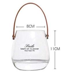 Unique Chic Nordic Glass Storage Jar Bottle With Leather Handle Minimalist Desk Storage Bottle Organizer Flower Vase Container S,Brown Belt S
