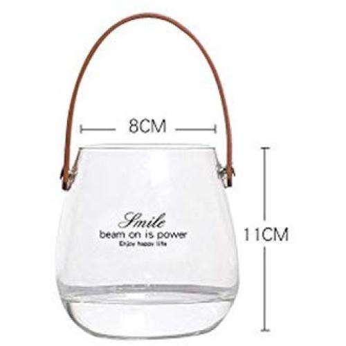 Unique Chic Nordic Glass Storage Jar Bottle With Leather Handle Minimalist Desk Storage Bottle Organizer Flower Vase Container S,Brown Belt S