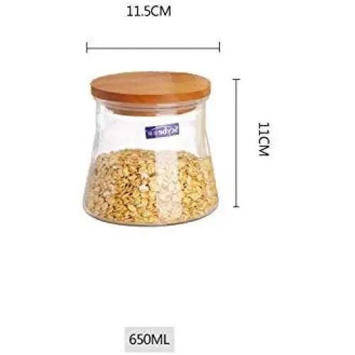 Glasbehälter mit Holzdeckel von Buolo – Getrocknete Fruchtbehälter, Milchpulverbehälter, Teebehälter, transparente Glasflaschen, 650 ml