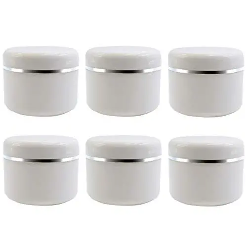 6 PCS 50 ml/1,7 oz Weiße Kunststoffbehälter mit weißen Innenfächern und Dome-Deckeln – Wiederverwendbare Make-up-Kosmetikbehälter, leere Cremabehälter, Lippenbalsam-, Lotion-Aufbewahrungskrüster, Behältnisse