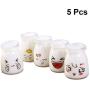 UPKOCH 5pcs 200ml Lovely Pudding Bottle Glass Heat-resistant Yogurt Containers Milk Cup Jelly Jar for Home Shop(Random Pattern)