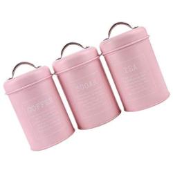 joyMerit 3-Pack Kitchen Canister Set With Airtight Lid For Food Storage, Store Coffee, Sugar, Tea, Spices, Dry Food and More (Pink Color)