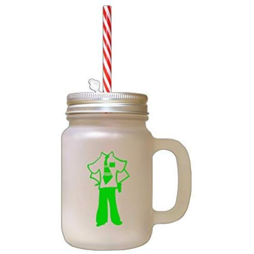 Green Missionary, With No Head Frosted Glass Mason Jar With Straw