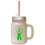 Green Missionary, With No Head Frosted Glass Mason Jar With Straw