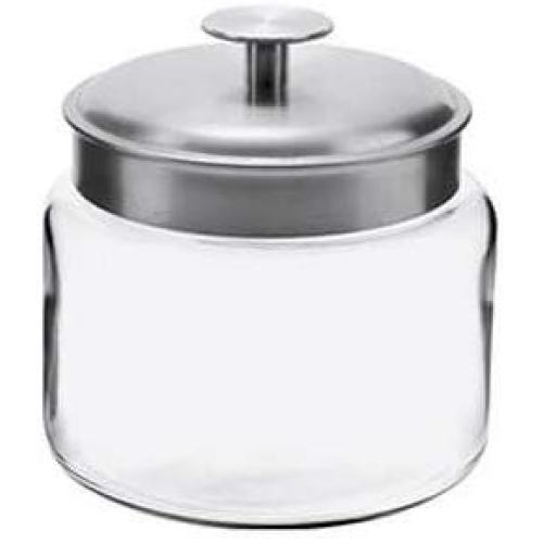 Anchor Hocking Montana Glass Jars with Fresh Sealed Lids, Brushed Metal, 64 oz (Set of 2)