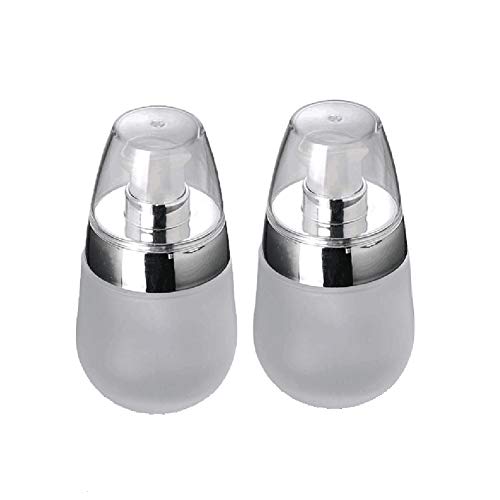 2 Pcs (30ml/1oz) Egg Shape Frost Glass Lotion Bottle with Silver Ring Refillable Empty Bottle Portable Empty Bottle Pot Makeup Holder Travel Sub Bottling for Lotion Essence Emulsion Essence Serum