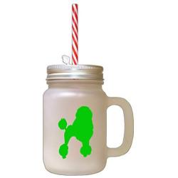 Green Poodle Silhouette Frosted Glass Mason Jar With Straw