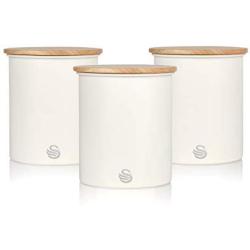 Swan SWKA17513WHTN Nordic Scandi Set of 3 Storage, Tea, Coffee, Sugar Canisters, Cotton White, Steel