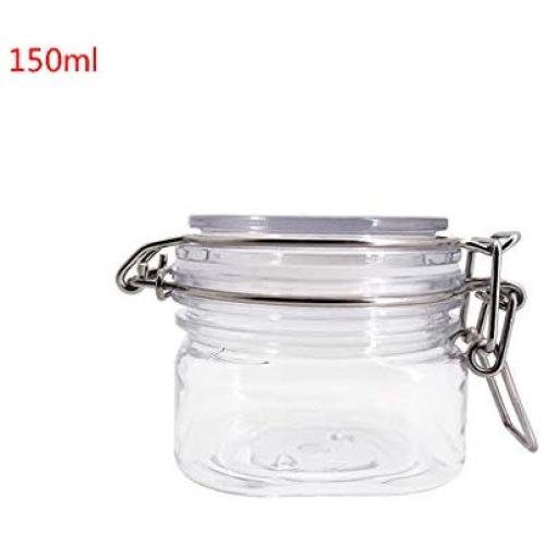 Vxkbiixxcs-o 150ML Plastic Square Clip Top Storage Jar with Airtight Seal Lid Kitchen Food Container Tableware Preserving Cosmetic Cream Organizer