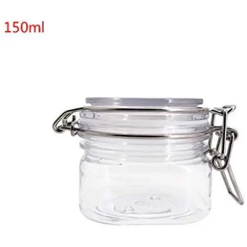 TANK-CN 150ML Plastic Square Clip Top Storage Jar with Airtight Seal Lid Kitchen Food Container Tableware Preserving Cosmetic Cream Organizer TANK-CN 150ML Plastic Square Clip Top Storage Jar with Airtight Seal Lid Kitchen Food Container Tableware Preserving Cosmetic Cream Organizer