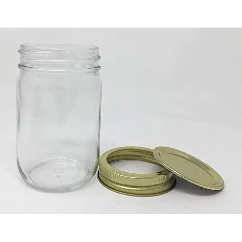 12 oz Old Fashioned Glass Jar with Gold 2 Piece Lid by Packaging For You 12 oz Old Fashioned Glass Jar with Gold 2 Piece Lid by Packaging For You