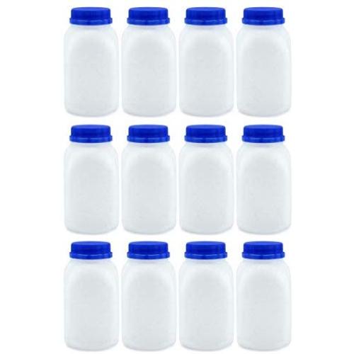 8-Ounce Plastic Milk Bottles (12-Pack); HDPE Bottles Great for Milk, Juice, Smoothies, Lunch Box & More, BPA-Free, Dishwasher-Safe, BPA-free
