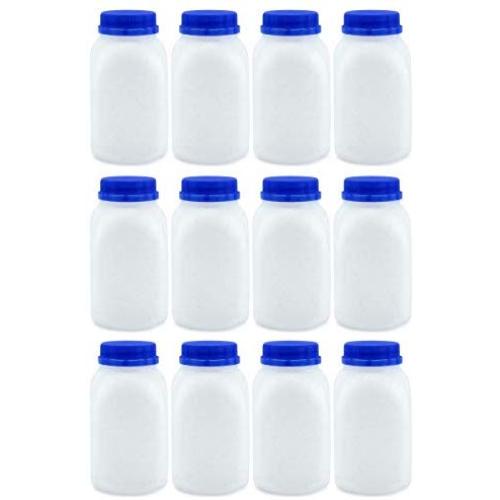 8-Ounce Plastic Milk Bottles (12-Pack); HDPE Bottles Great for Milk, Juice, Smoothies, Lunch Box & More, BPA-Free, Dishwasher-Safe, BPA-free