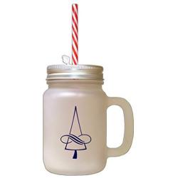 Navy Christmas Tree #1 Frosted Glass Mason Jar With Straw