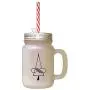 Navy Christmas Tree #1 Frosted Glass Mason Jar With Straw Navy Christmas Tree #1 Frosted Glass Mason Jar With Straw