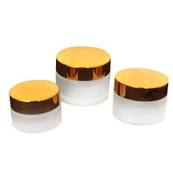 3PCS Empty Refillable White Frosted Glass Cream Jars Bottle Container Pot Storage With Golden Electrochemical Aluminum Lid For Cosmetic Cream Lip Balm Eye Cream Body Butter 20ml/0.68oz