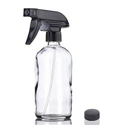 Glass Spray Bottle, Niuta 16 OZ Clearr Glass Empty Spray Bottles with Labels for Plants, Pets, Essential Oils, Cleaning Products - Black Trigger Sprayer w/Mist and Stream Settings