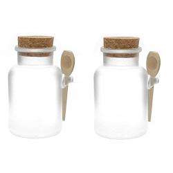 2PCS Clear Empty ABS Plastic Bath Salt Comestic Powder Bottle Jar Pot With Wooden Cork Lid And Spoon Cream DIY Container (200ML / 6.8oz)