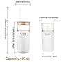 20oz Glass Tumbler Glass Water Bottle With Straw Silicone Protective Sleeve Bamboo Lid - BPA Free White