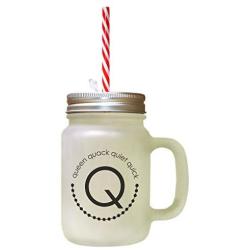 Black Alphabet Q, Queen Quack Quite Quick Frosted Glass Mason Jar With Straw