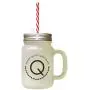 Black Alphabet Q, Queen Quack Quite Quick Frosted Glass Mason Jar With Straw Black Alphabet Q, Queen Quack Quite Quick Frosted Glass Mason Jar With Straw