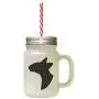 Schwarze Oriental Shorthair Katze Köpfsilhouette aus Frostglas Mason Jar mit Strohhalse.