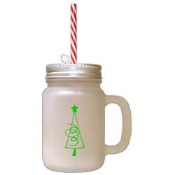 Green Christmas Tree Style 9 Frosted Glass Mason Jar With Straw