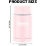 Food Jar Insulated TEKKER’S 17 Oz Thermoses Stainless Steel Lunch Vacuum Bottle with Folding Spoon for School Office Picnic Travel Outdoors(Pink)