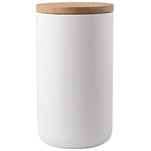 Handmade Ceramics Concise Storage Jar Seal Bamboo Lid Food Jar For Serving Tea, Coffee, Spice (F)