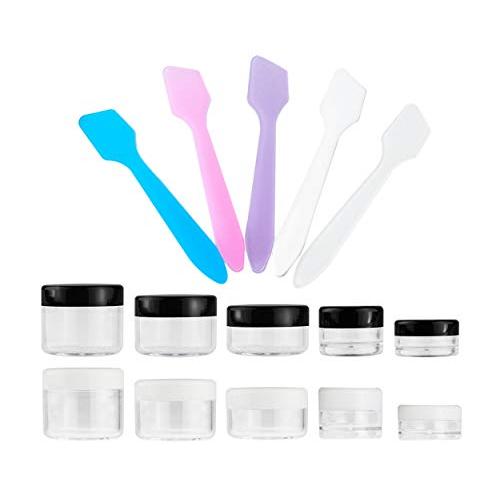 DS. DISTINCTIVE STYLE 10 Pieces Makeup Travel Containers with Lids and 5 Pieces Mini Spatulas Plastic Refillable Cosmetic Jars Little Cream Sample Pots