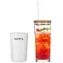 20oz Glasentasse mit Strohsilikon Schutzkappe Bambusdeckel – BPA-frei Weiß