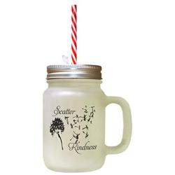 Black Scatter Kindness #1 Frosted Glass Mason Jar With Straw