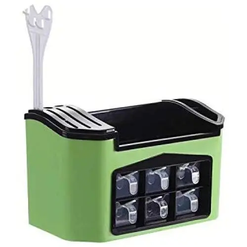 Grüne Gewürzregal Küchenregal Werkzeugbox Gewürzglas Lagerregal mit Gabel und Schneidebrett Lagerbox Große Kapazität