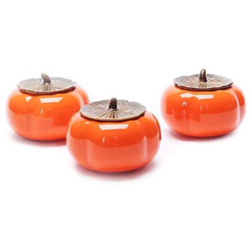 3pcs/set Creative ceramic persimmon Candy Container Meaningful Luck Gifts Food Storage Container Desktop Home Decoration for Serving Tea, Coffee and Spice