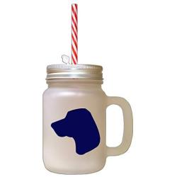 Navy Porcelaine Silhouette Frosted Glass Mason Jar With Straw