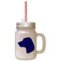 Navy Porcelaine Silhouette Frosted Glass Mason Jar With Straw