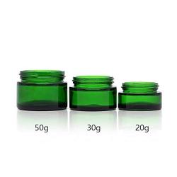 3PCS 30g/1oz Empty Green Round Glass Jars Refillable Cream Container Pot Sample Packing Vials Dispenser with Inner Liner and Black Lids for Eye Face Cream Lotion Eye Shadow (Green)