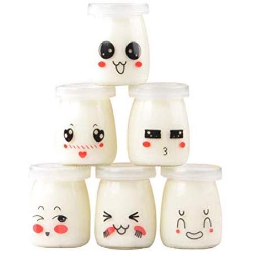 UPKOCH 6pcs Yoghurt Jars pudding Jar with Lid Glass Container With Lid For Milk Jams Jelly Mousse Yogurt Making 100ml (Random Pattern)