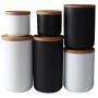 TOPBATHY Ceramic food jar sealed food storage canister kitchen box with wooden lid for coffee bean sugar spice - medium size (white)