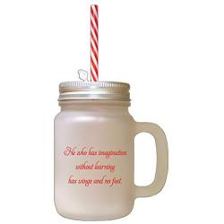 Red Imagination W/Out Learning Having Wings No Legs Frosted Glass Mason Jar With Straw